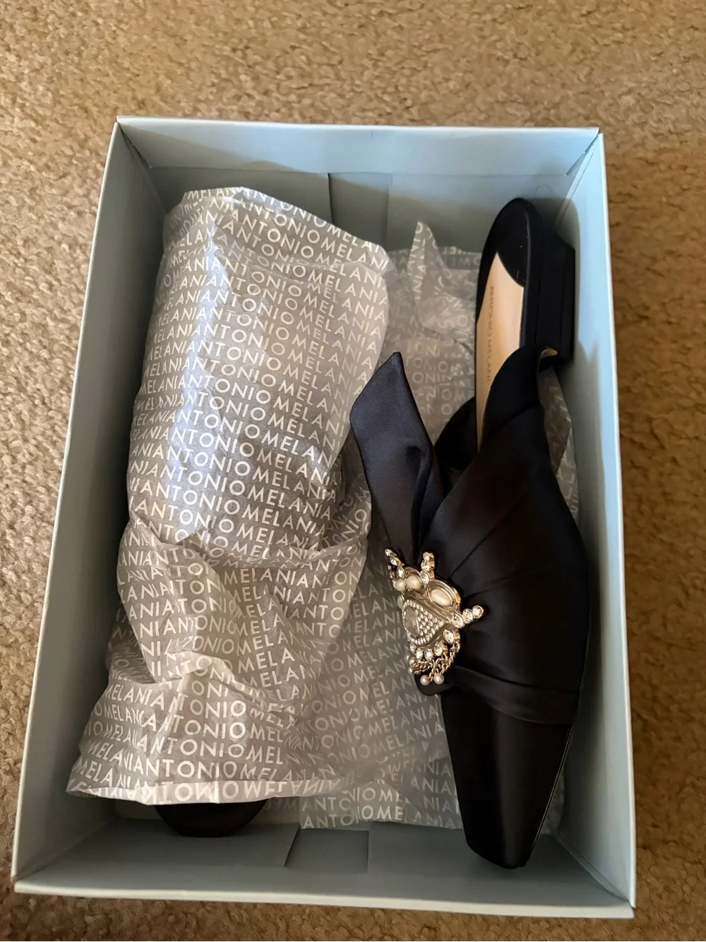 ANTONIO MELANI Black Embellished Mule Slides NWT NEW NEVER WORN SIZE 10 - Picture 2 of 6